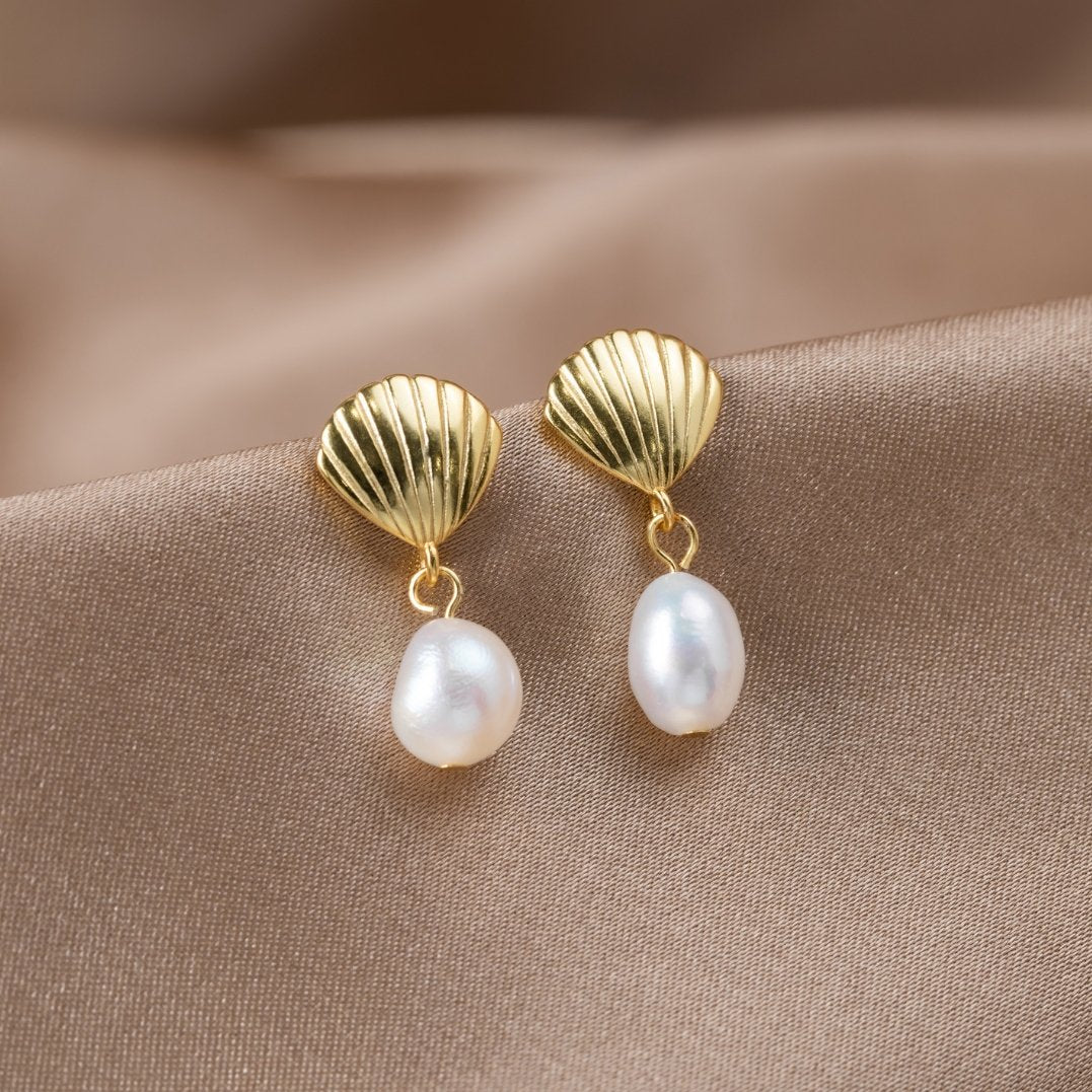 Or Shell Perle Boucles d'Oreilles