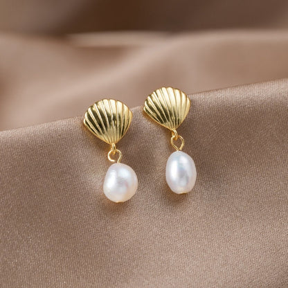 Or Shell Perle Boucles d'Oreilles