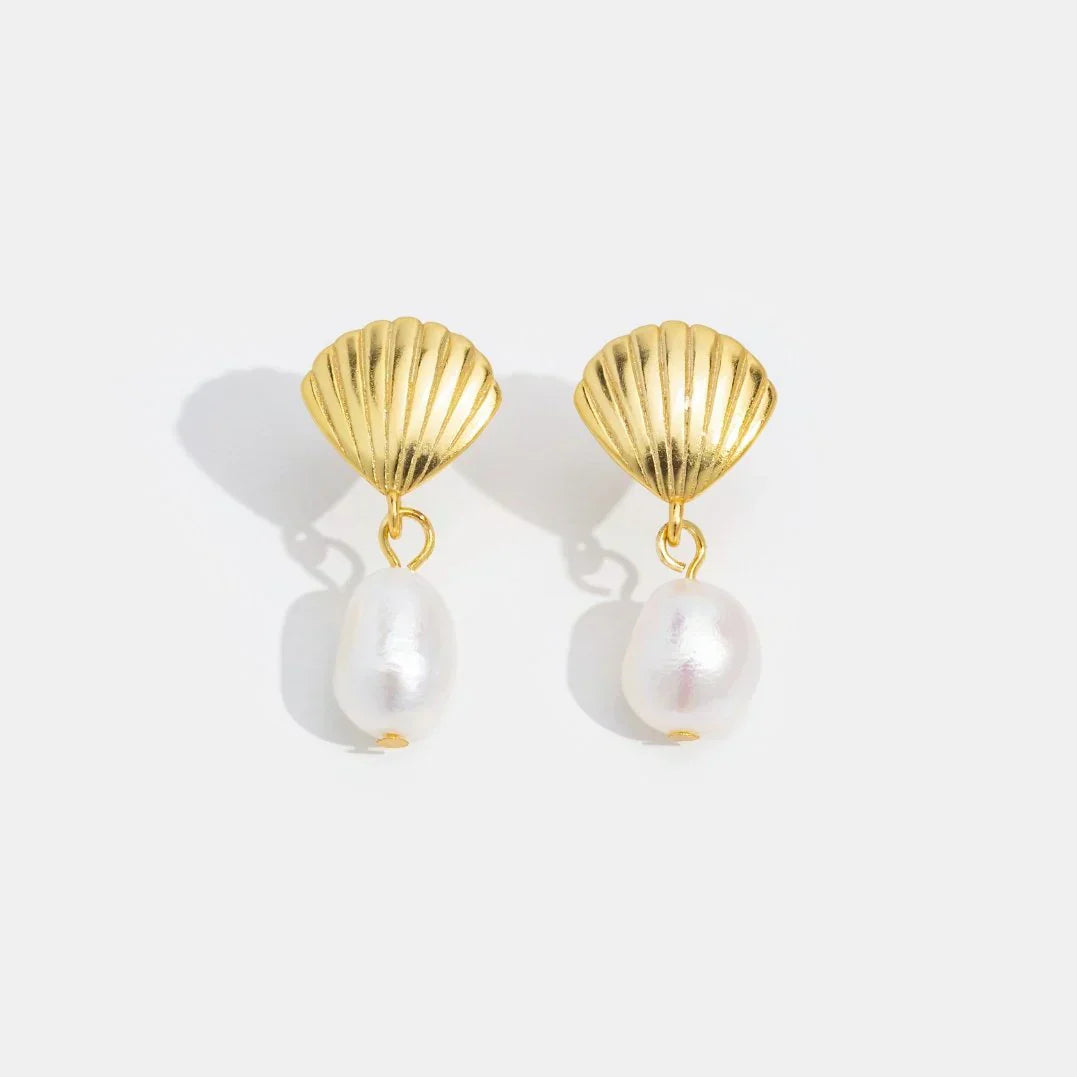 Or Shell Perle Boucles d'Oreilles