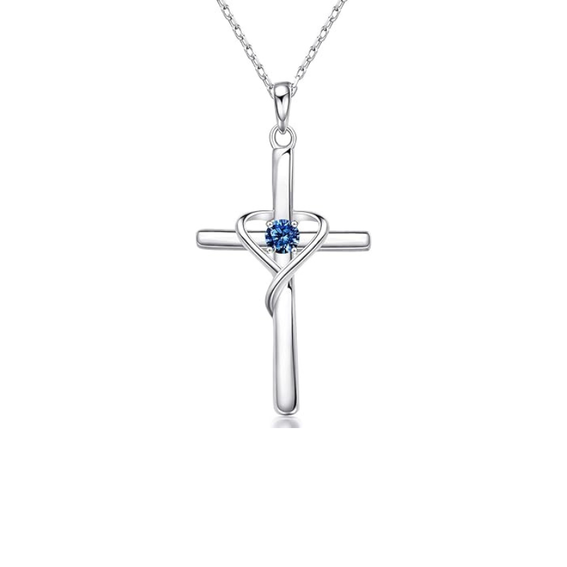 Saphir Croix Collier | Or Blanc