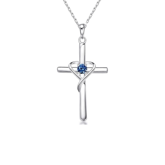 Saphir Croix Collier | Or Blanc