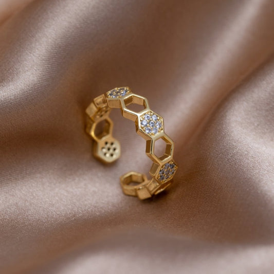 Or Géométrique Bague Ouverte