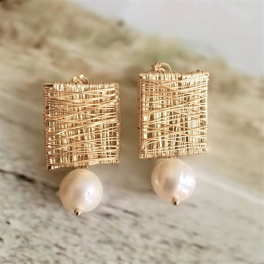 Élégant Doré Fil Perle Boucles d'Oreilles