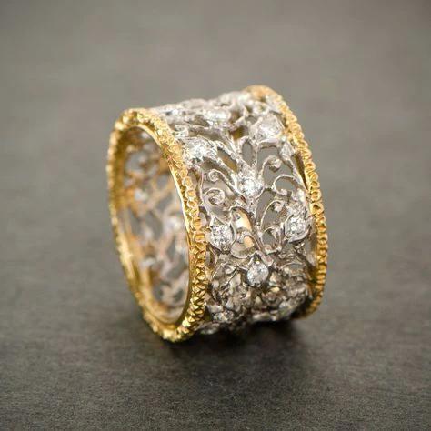 Argent et Or Ornate Anneau Bague