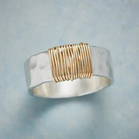 Argent et Or Wire Enveloppé Bague