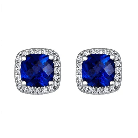 Saphir Carré Puces d'Oreilles | Or Blanc