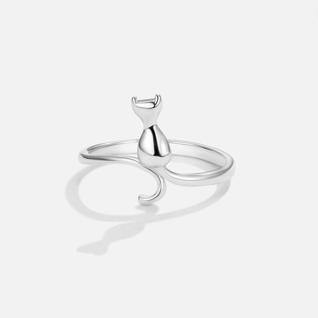 Argent Chat Motif Bague