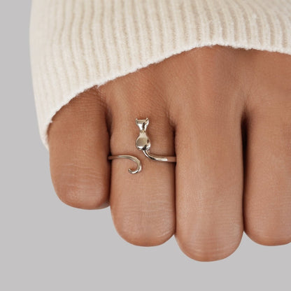 Argent Chat Motif Bague