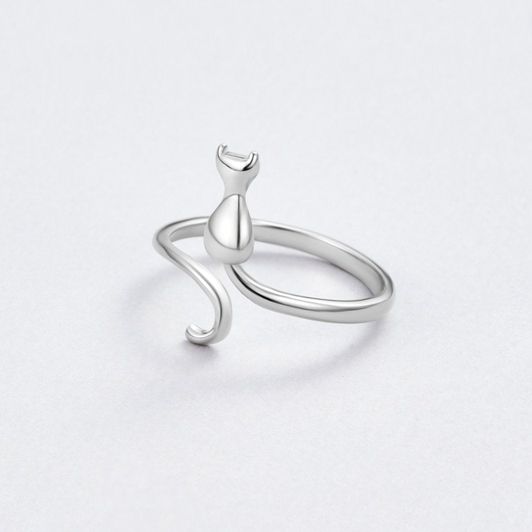 Argent Chat Motif Bague