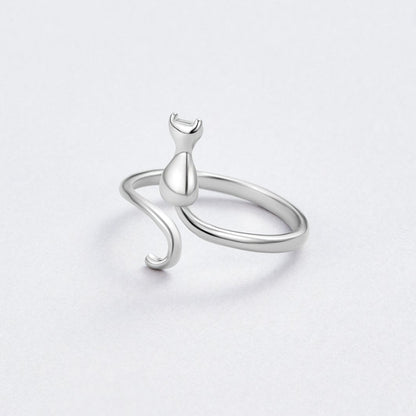 Argent Chat Motif Bague