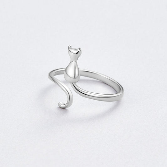 Argent Chat Motif Bague