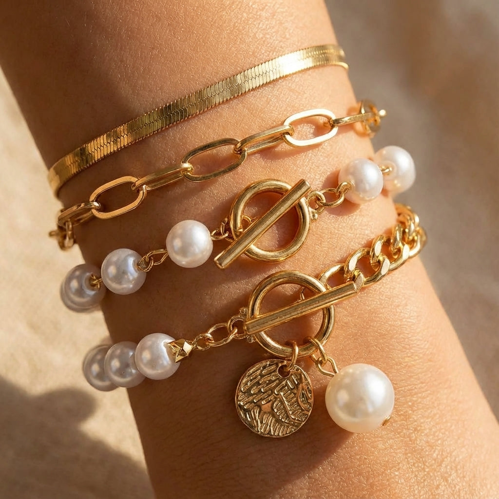 Premium Superposé Perle Bracelet Set