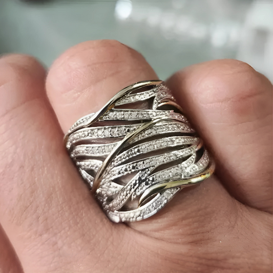 Argent et Or Tissé Anneau Bague