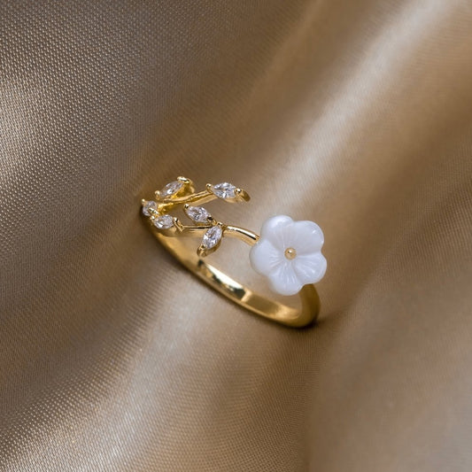 Or Floral et Leaf Bague Ouverte